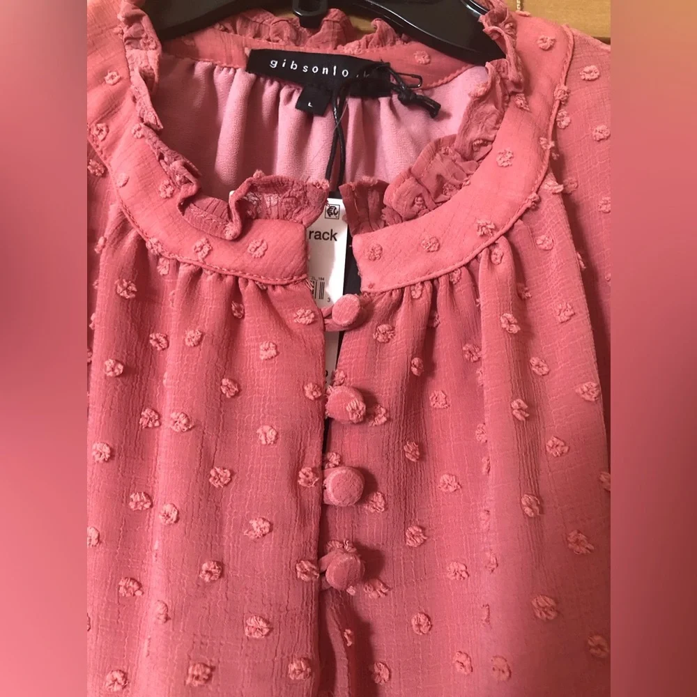 GIBSONLOOK NWT SALMON COLOR BLOUSE WITH LINING , SHORT SLEEVES SIZE LARGE - Picture 3 of 7